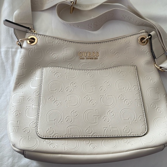 Guess Logo Embossed Chucky Crossbody NWOT Cream Color Vegan Leather - Picture 1 of 9